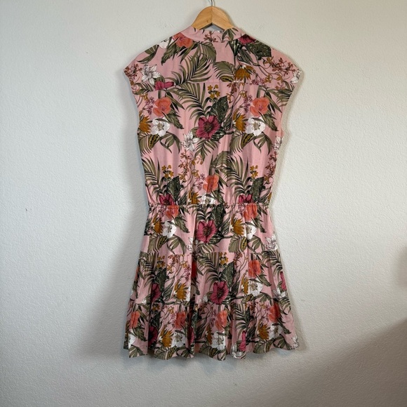 Rebecca Minkoff Pink Floral Short Sleeve Ollie Tropical Rose Dress Stretch Waist - Picture 6 of 10